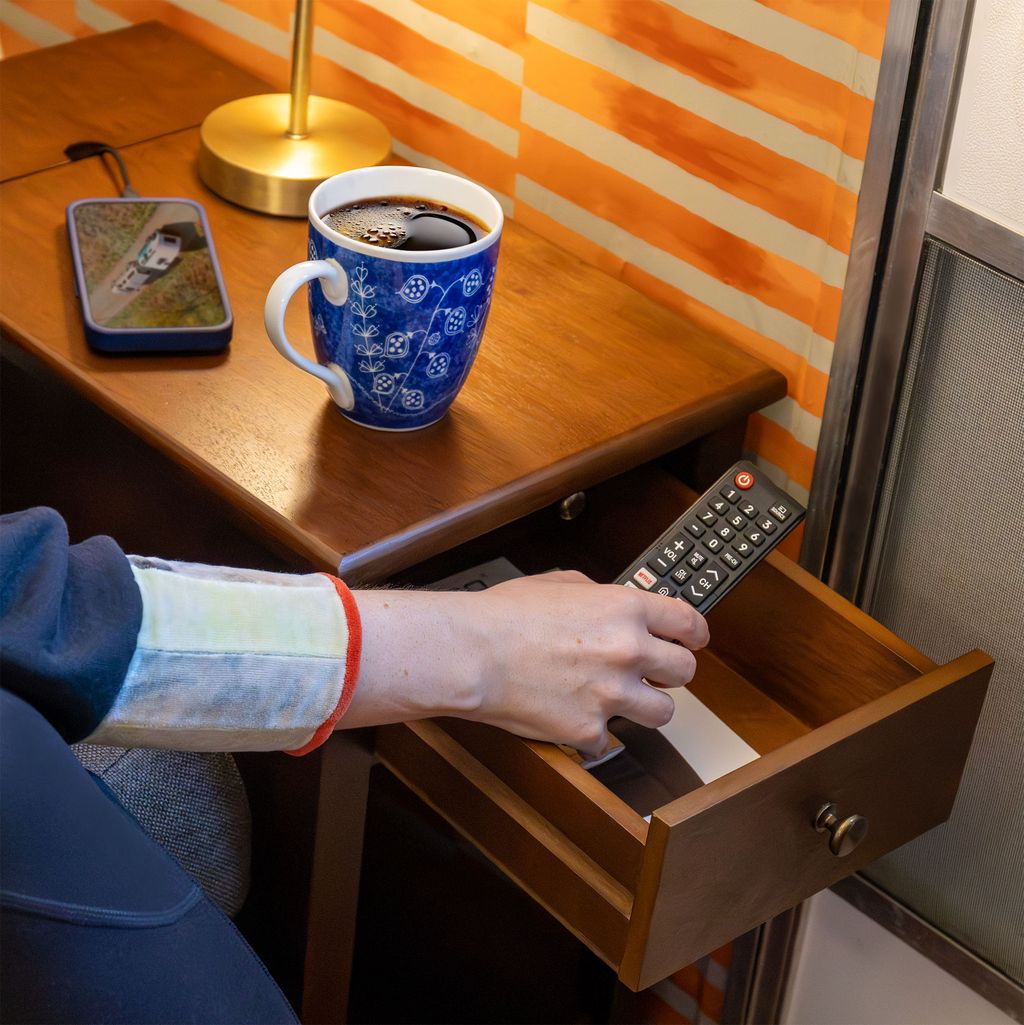 RV Side Table with Recessed Dual USB Charging Station and Twin Hidden Power Outlets