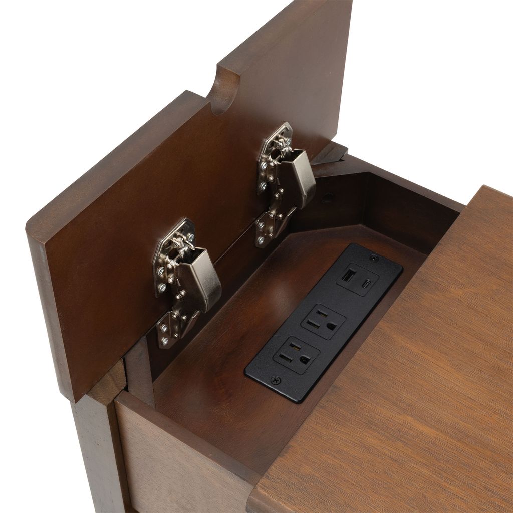 RV Side Table with Recessed Dual USB Charging Station and Twin Hidden Power Outlets