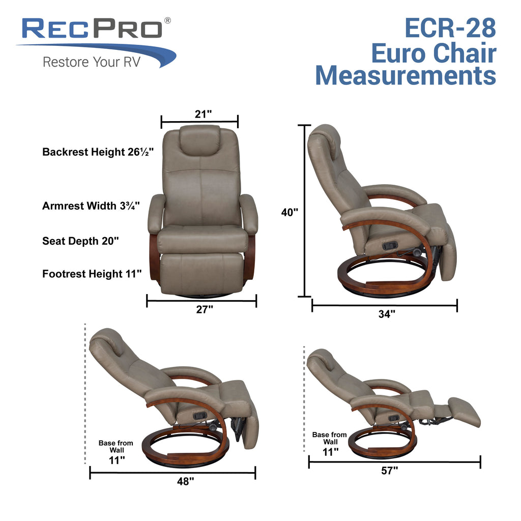 RecPro Charles 28" RV Euro Chair Recliner Modern RV Furniture Design