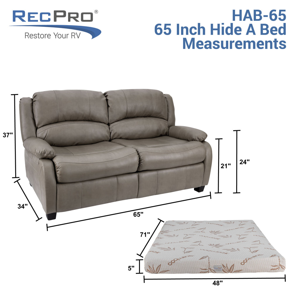 RecPro Charles 65" RV Sleeper Sofa w/ Hide-a-Bed