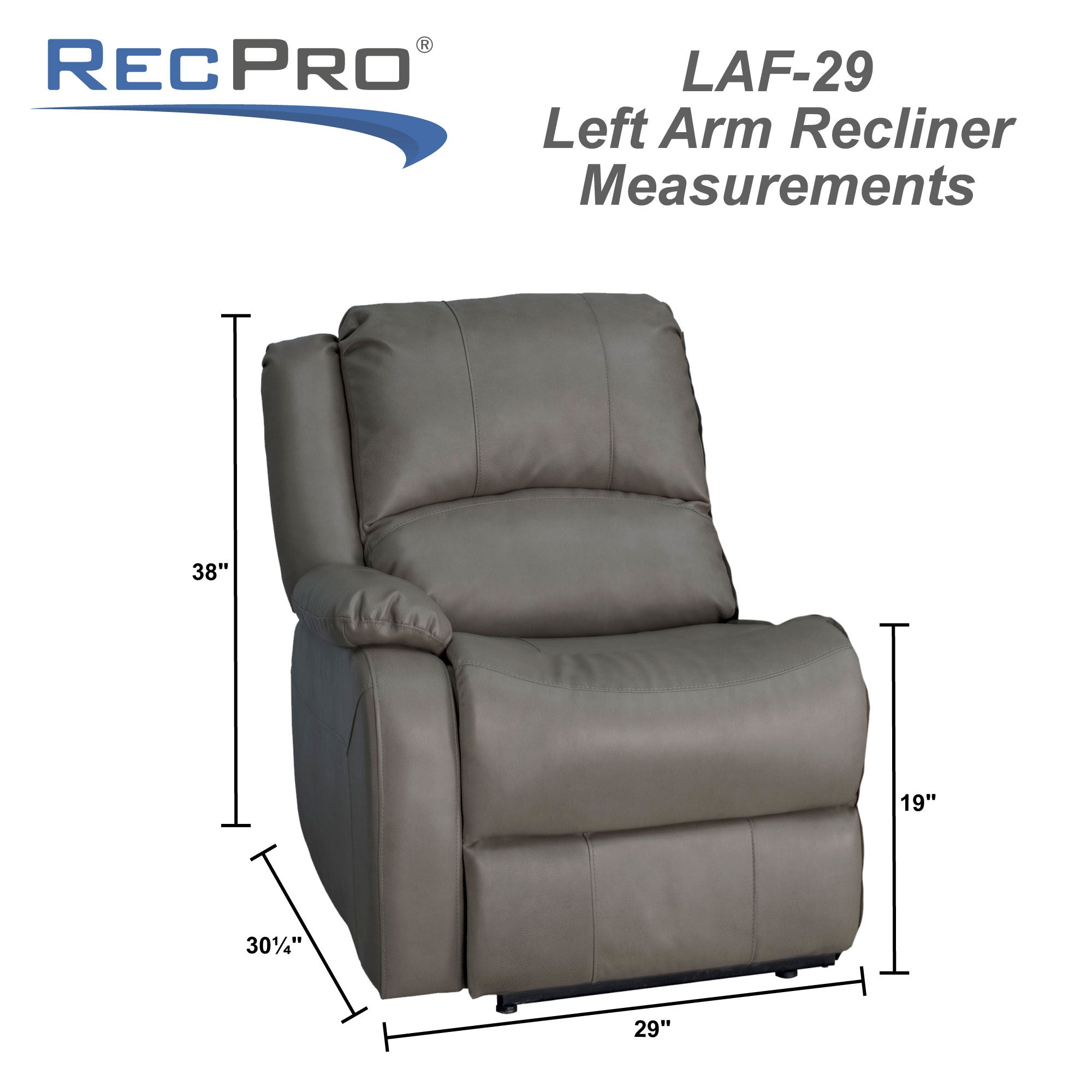 RecPro Charles 29" Left Arm Recliner Modular RV Furniture Reclining Luxury Lounger