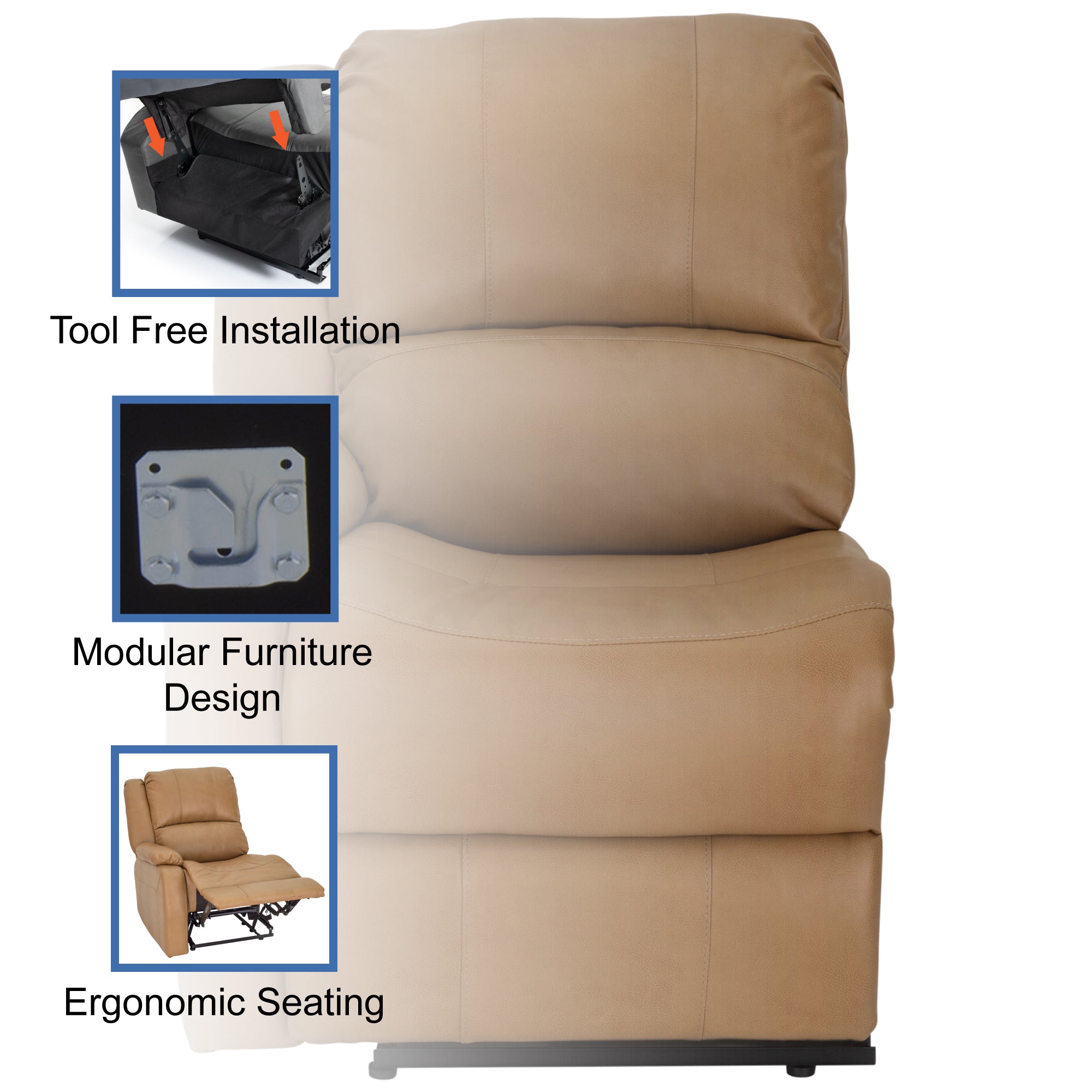 RecPro Charles 29" Left Arm Recliner Modular RV Furniture Reclining Luxury Lounger