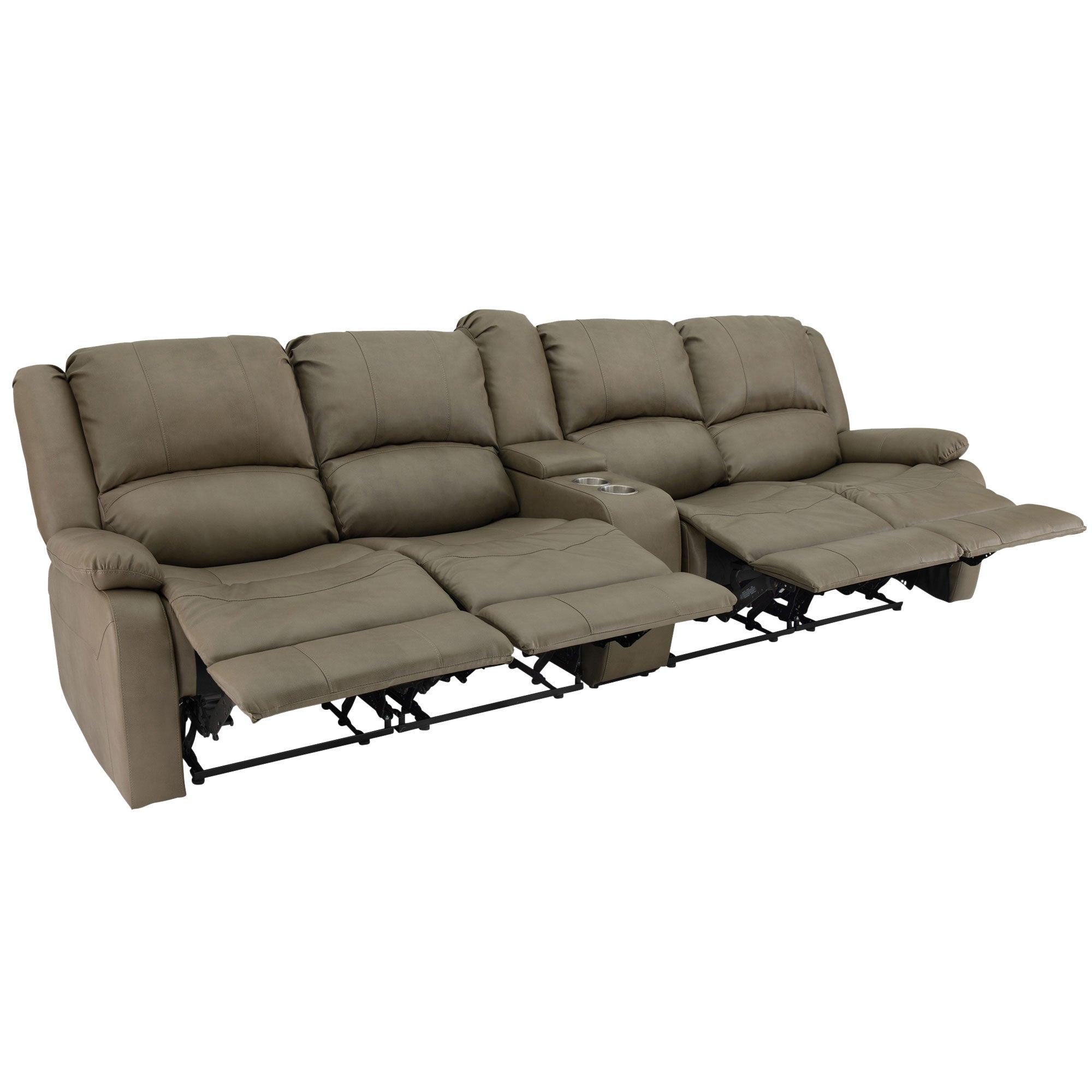 RecPro Charles 111" Quad Wall Hugger RV Recliner Sofa with Two Drop Down Consoles & Cup Holder Console