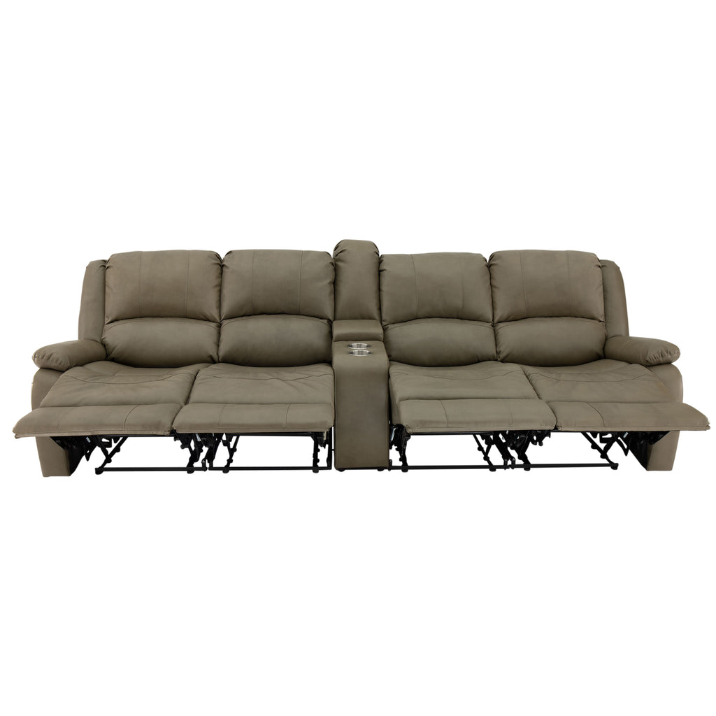 RecPro Charles 111" Quad Wall Hugger RV Recliner Sofa with Two Drop Down Consoles & Cup Holder Console