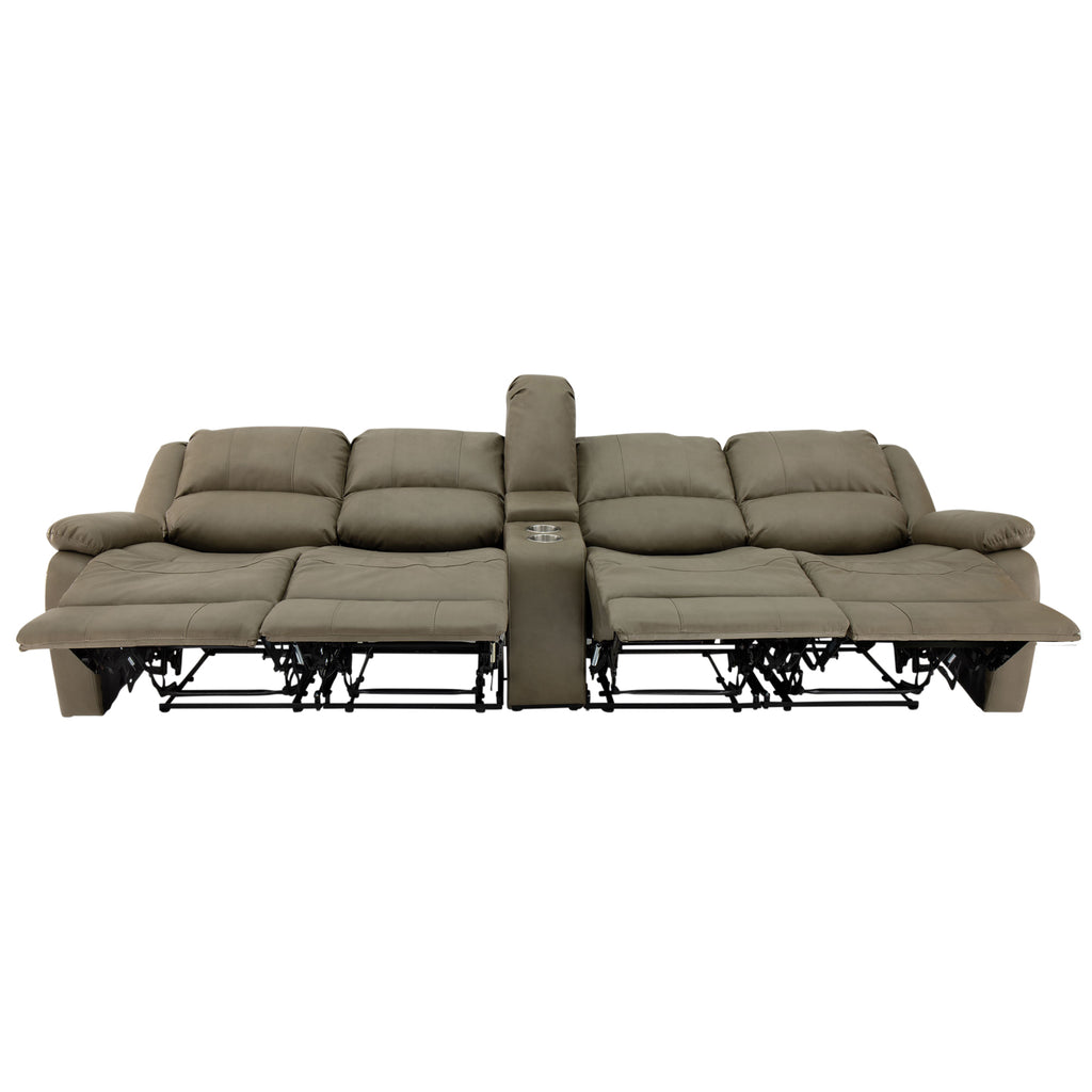 RecPro Charles 111" Quad Wall Hugger RV Recliner Sofa with Two Drop Down Consoles & Cup Holder Console