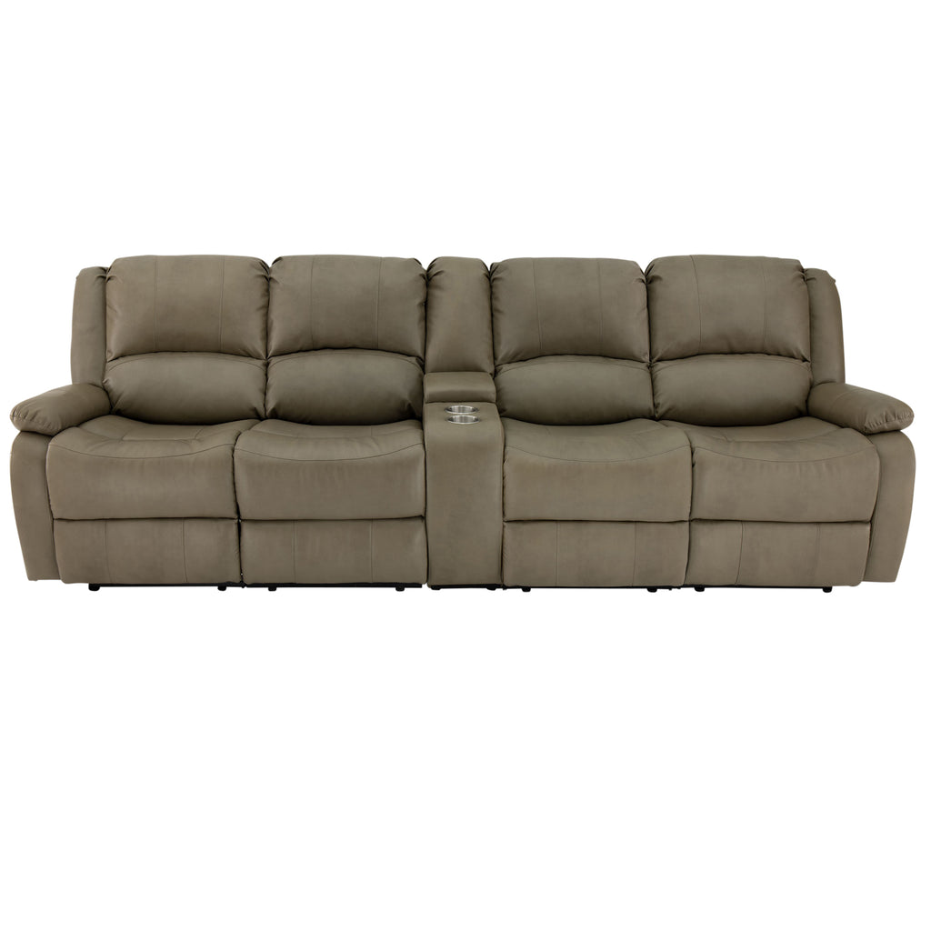 RecPro Charles 111" Quad Wall Hugger RV Recliner Sofa with Two Drop Down Consoles & Cup Holder Console