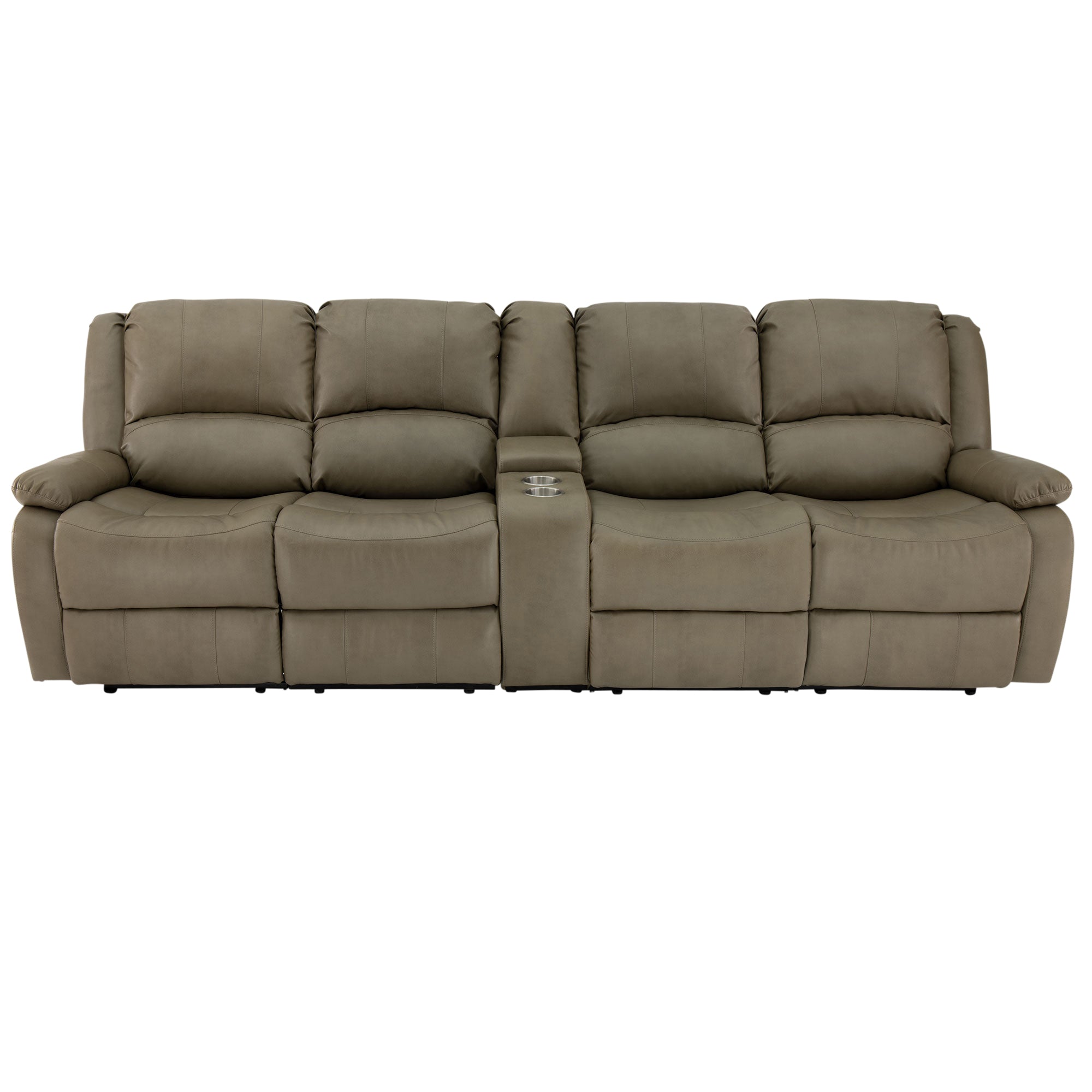 RecPro Charles 111" Quad Wall Hugger RV Recliner Sofa with Two Drop Down Consoles & Cup Holder Console
