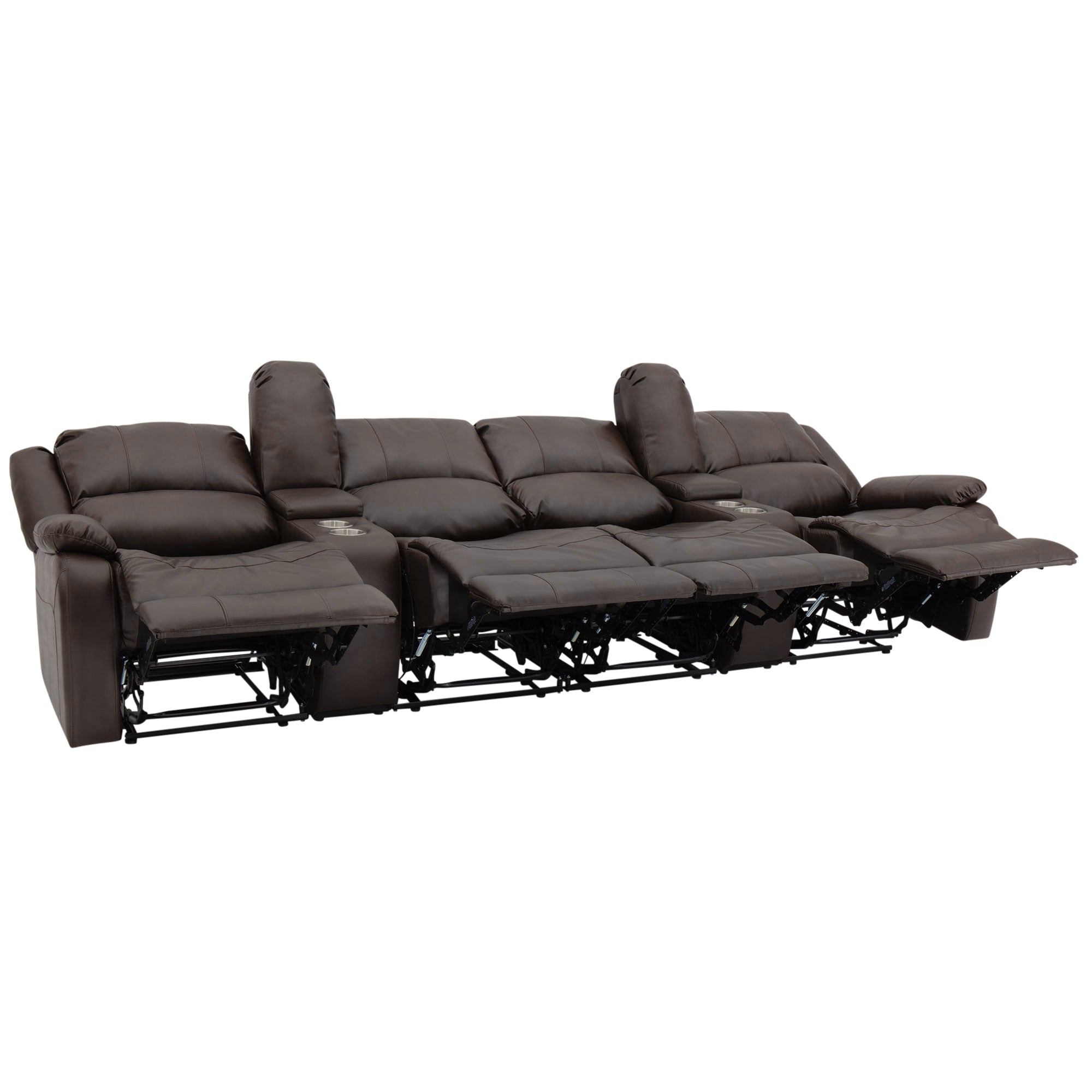 RecPro Charles 120" Quad Wall Hugger RV Recliner Sofa with Two Drop Down Consoles