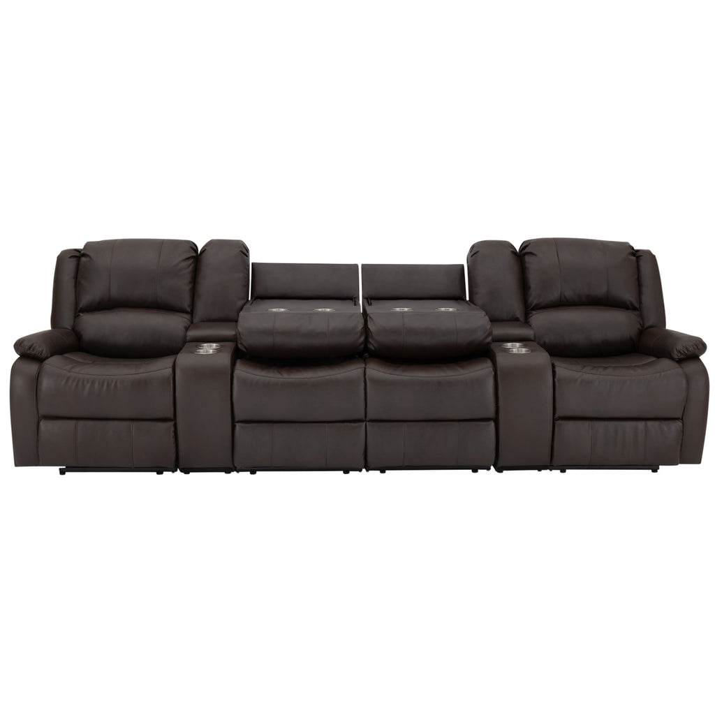 RecPro Charles 120" Quad Wall Hugger RV Recliner Sofa with Two Drop Down Consoles