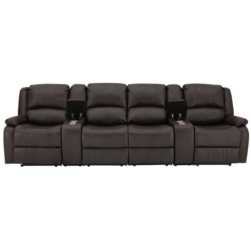 RecPro Charles 120" Quad Wall Hugger RV Recliner Sofa with Two Drop Down Consoles