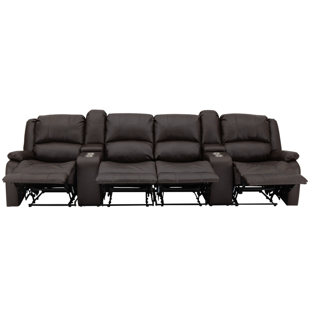 RecPro Charles 120" Quad Wall Hugger RV Recliner Sofa with Two Drop Down Consoles