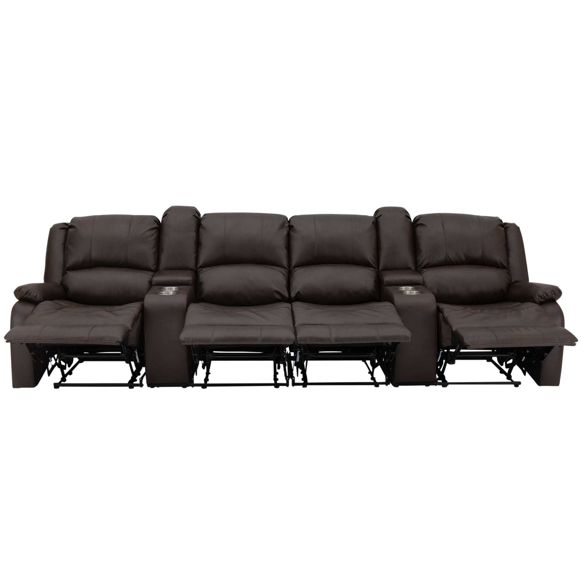 RecPro Charles 120" Quad Wall Hugger RV Recliner Sofa with Two Drop Down Consoles