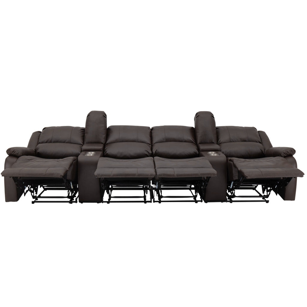 RecPro Charles 120" Quad Wall Hugger RV Recliner Sofa with Two Drop Down Consoles