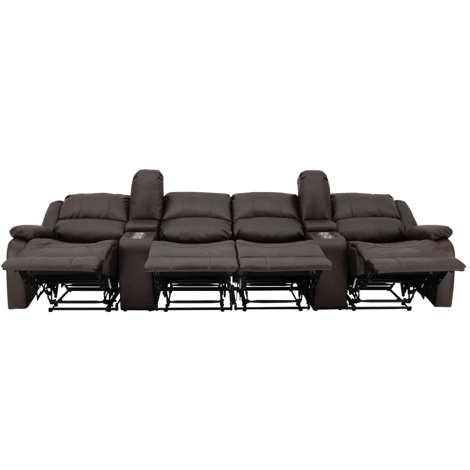 RecPro Charles 120" Quad Wall Hugger RV Recliner Sofa with Two Drop Down Consoles