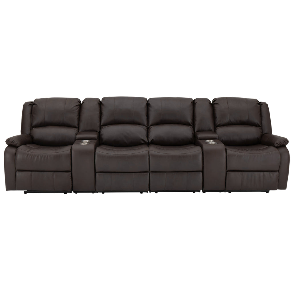 RecPro Charles 120" Quad Wall Hugger RV Recliner Sofa with Two Drop Down Consoles