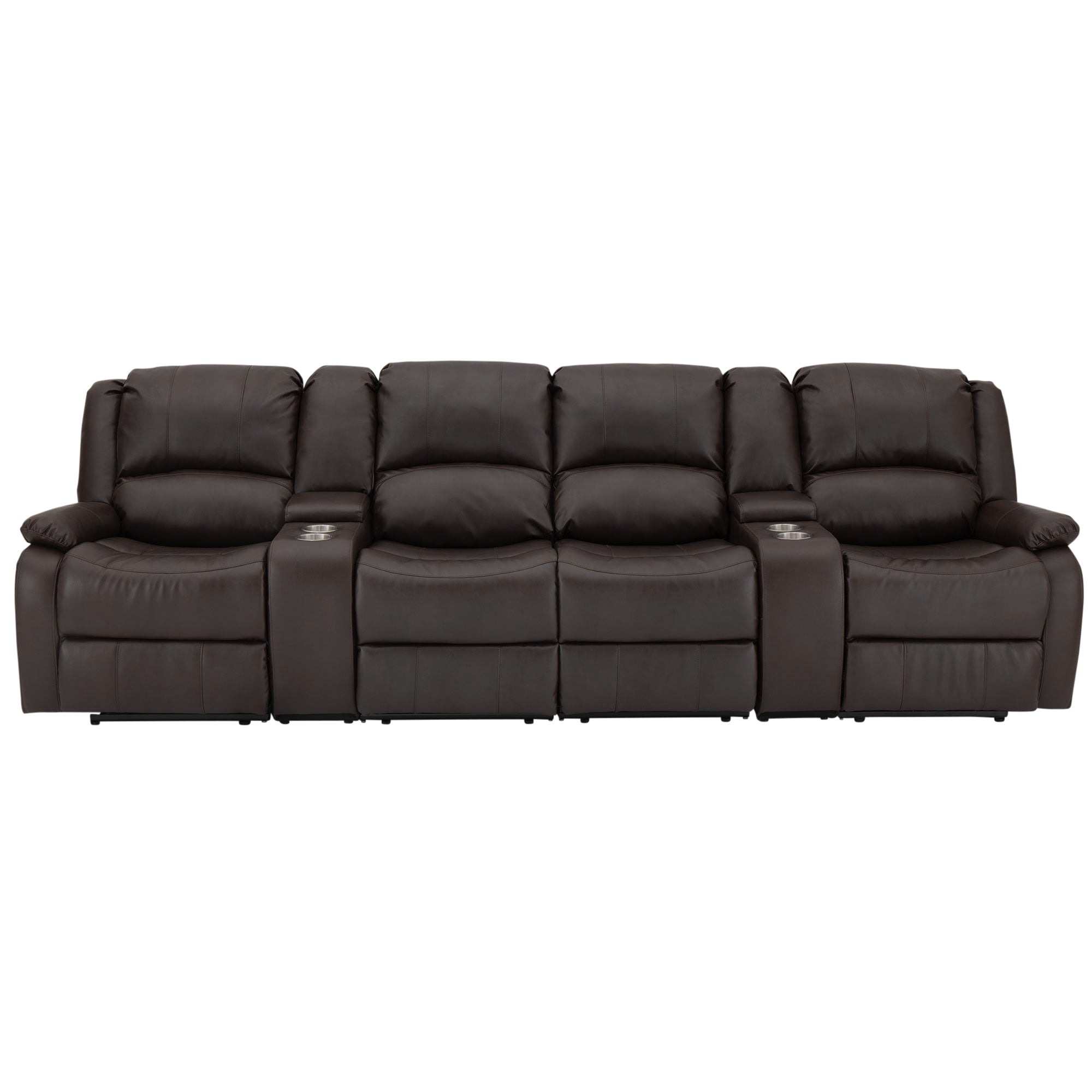 RecPro Charles 120" Quad Wall Hugger RV Recliner Sofa with Two Drop Down Consoles