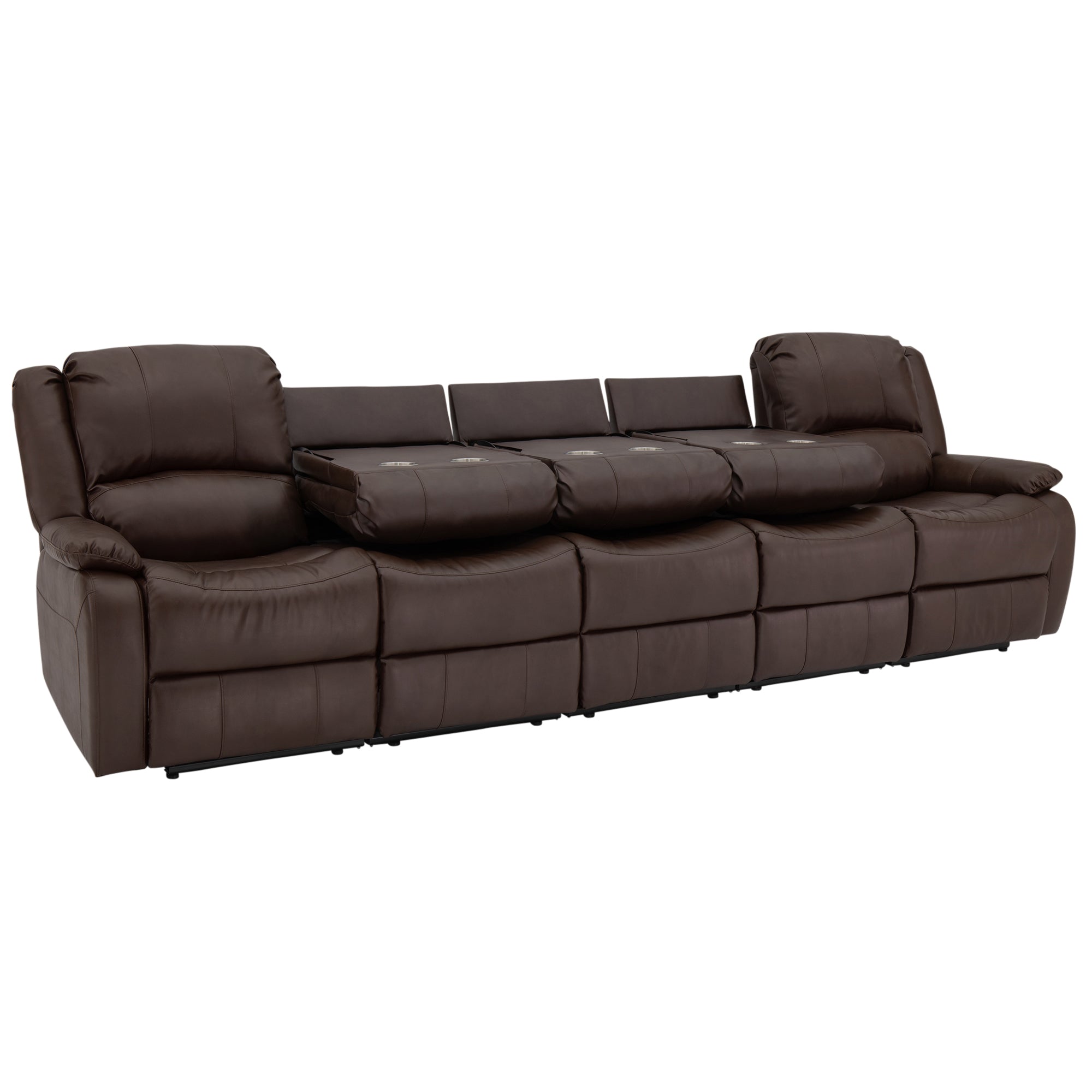 RecPro Charles 124" Wall Hugger RV Recliner Sofa with Three Drop Down Consoles
