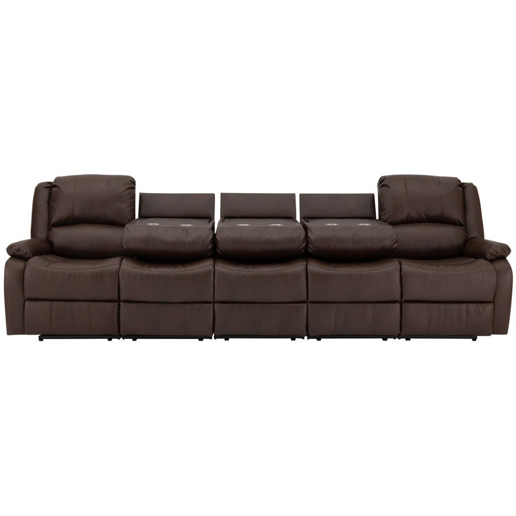 RecPro Charles 124" Wall Hugger RV Recliner Sofa with Three Drop Down Consoles
