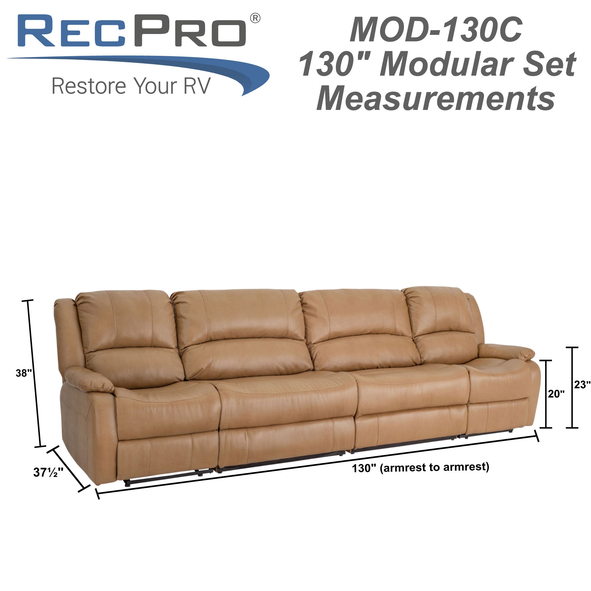 RecPro Charles 130" Double Wall Hugger RV Recliner Sofa with Two Drop Down Consoles