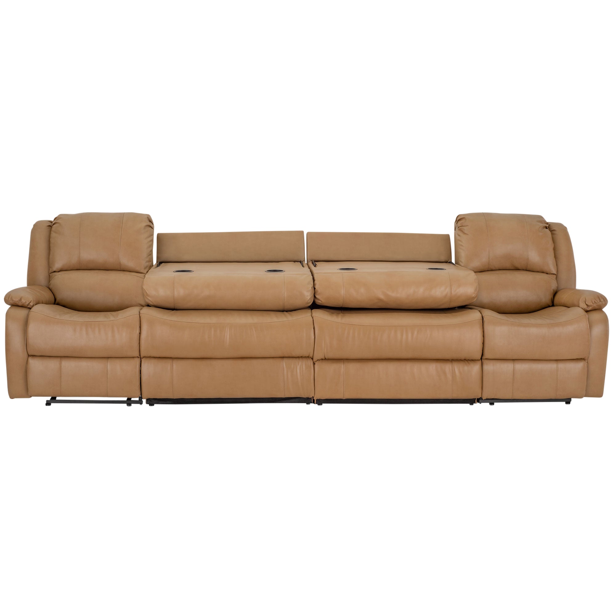 RecPro Charles 130" Double Wall Hugger RV Recliner Sofa with Two Drop Down Consoles