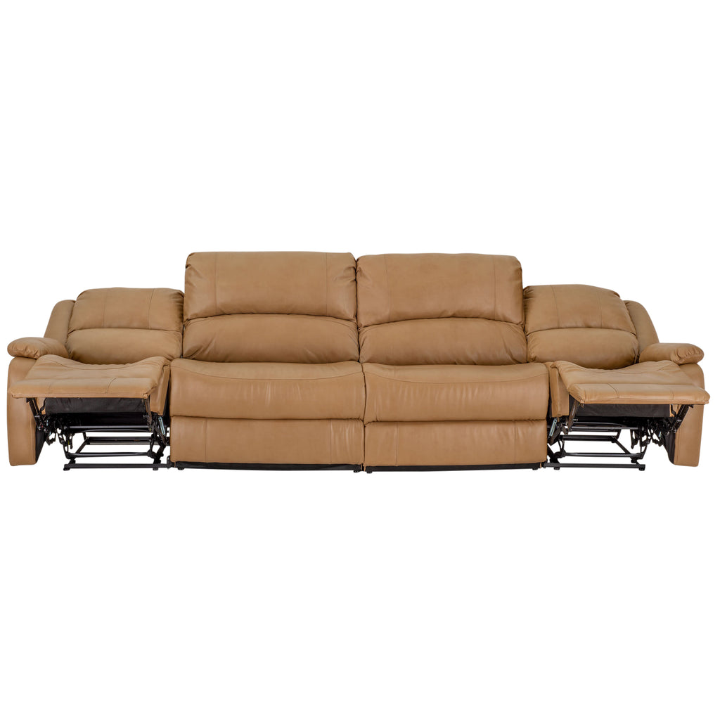 RecPro Charles 130" Double Wall Hugger RV Recliner Sofa with Two Drop Down Consoles