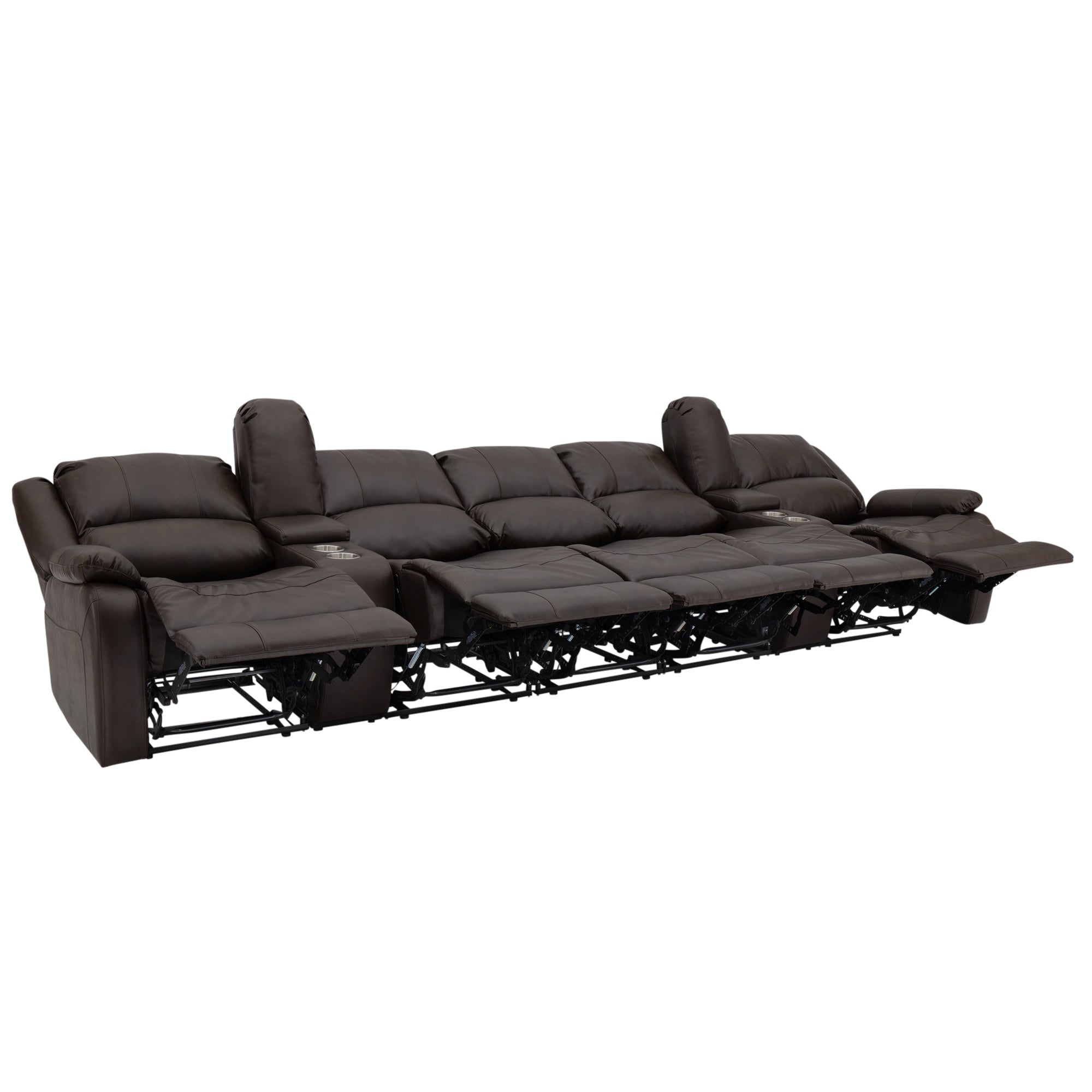 RecPro Charles 142" Wall-Hugger RV Recliner Sofa with Two Center Consoles