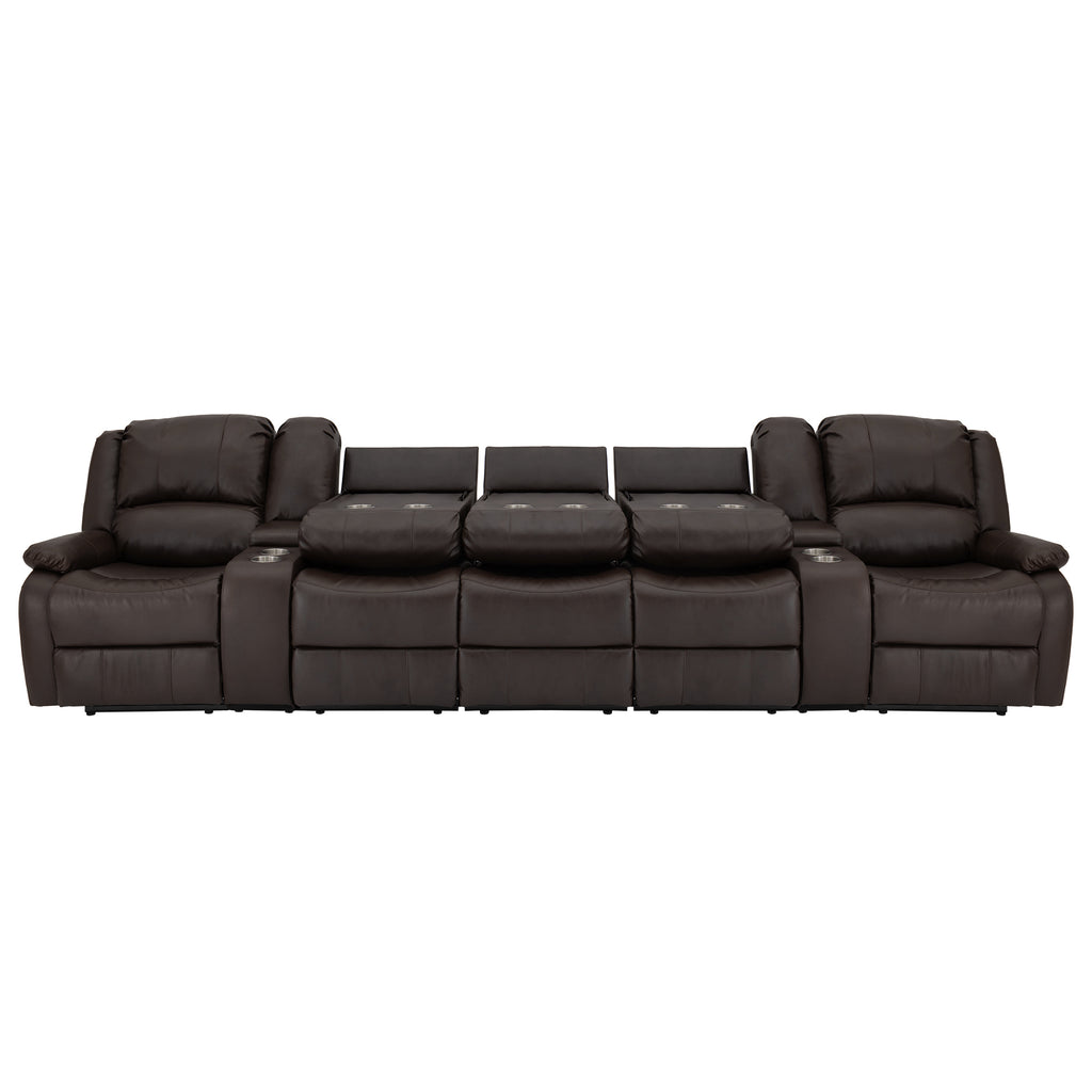 RecPro Charles 142" Wall-Hugger RV Recliner Sofa with Two Center Consoles