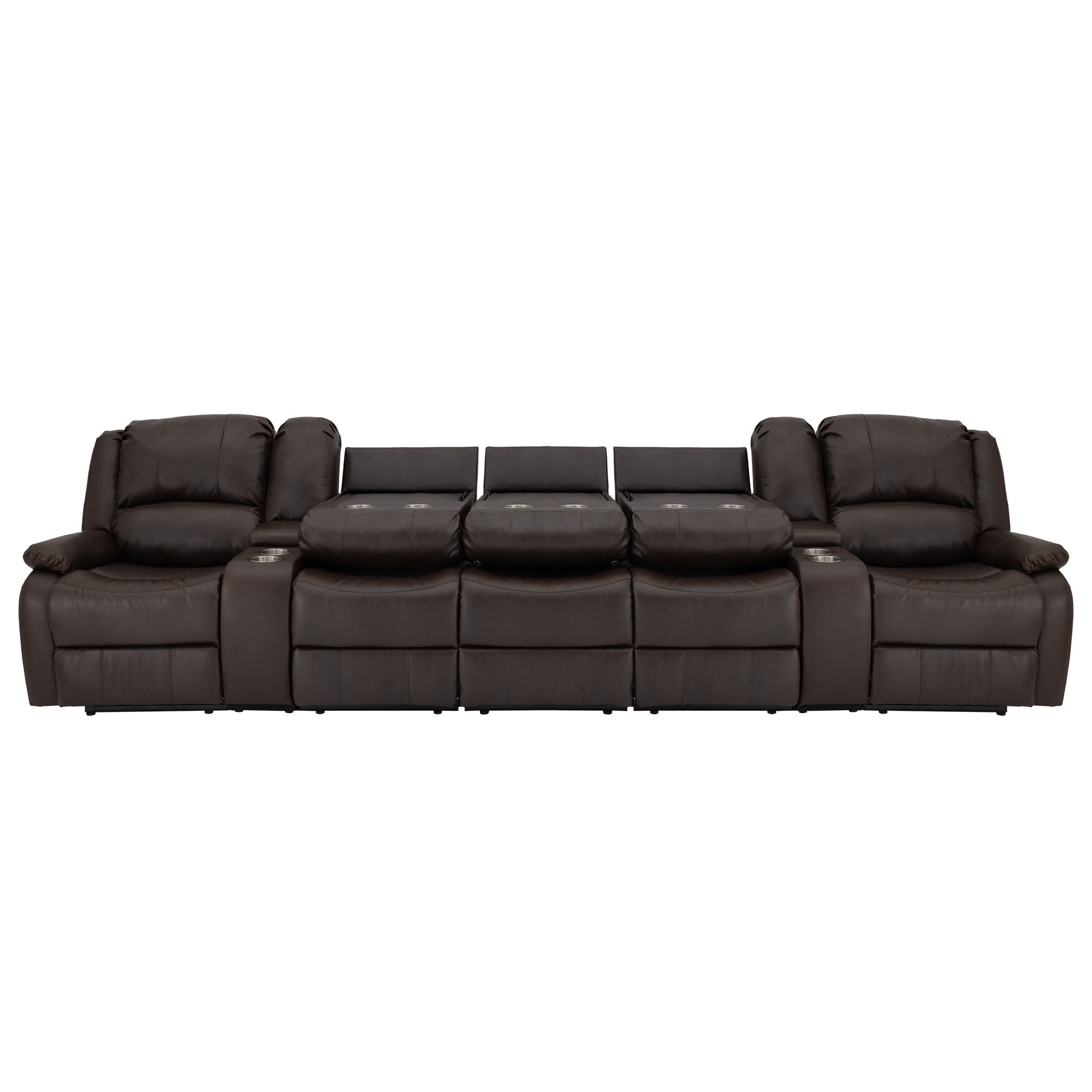 RecPro Charles 142" Wall-Hugger RV Recliner Sofa with Two Center Consoles
