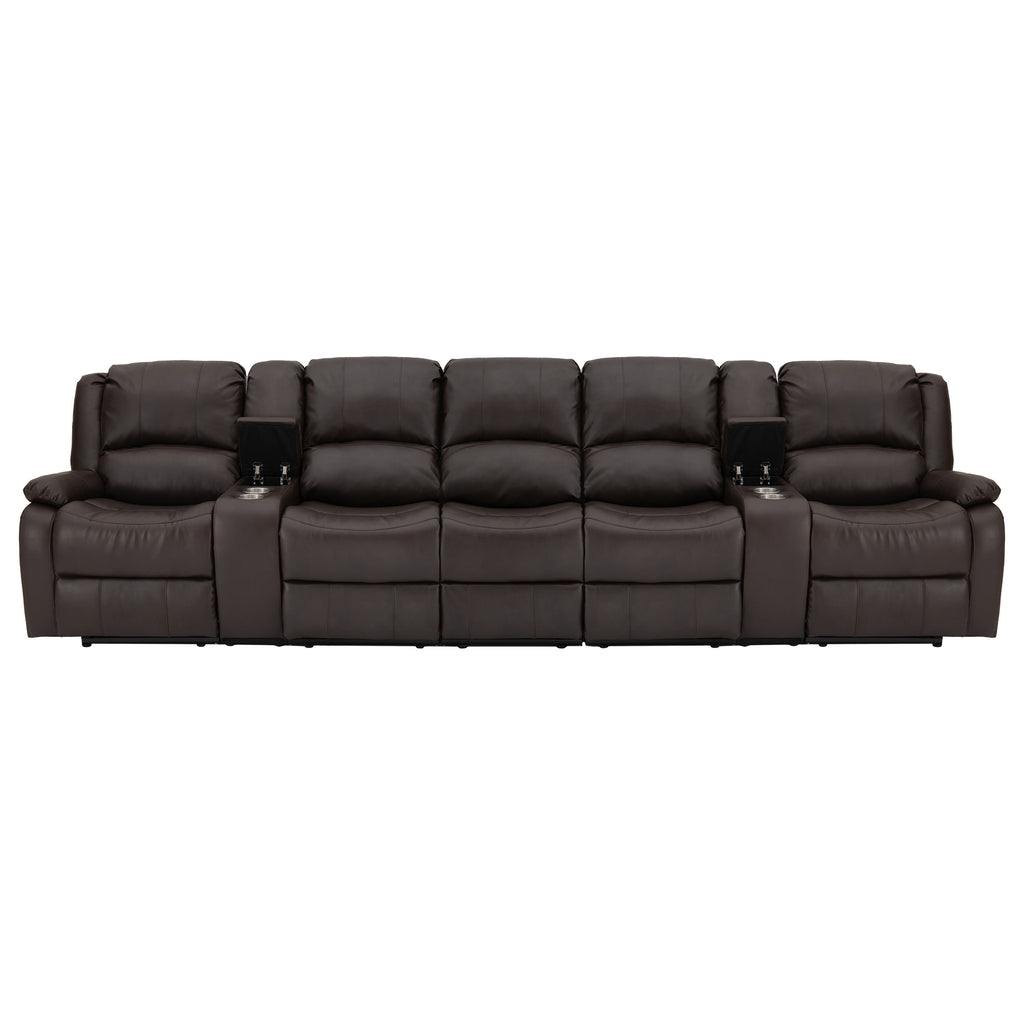 RecPro Charles 142" Wall-Hugger RV Recliner Sofa with Two Center Consoles