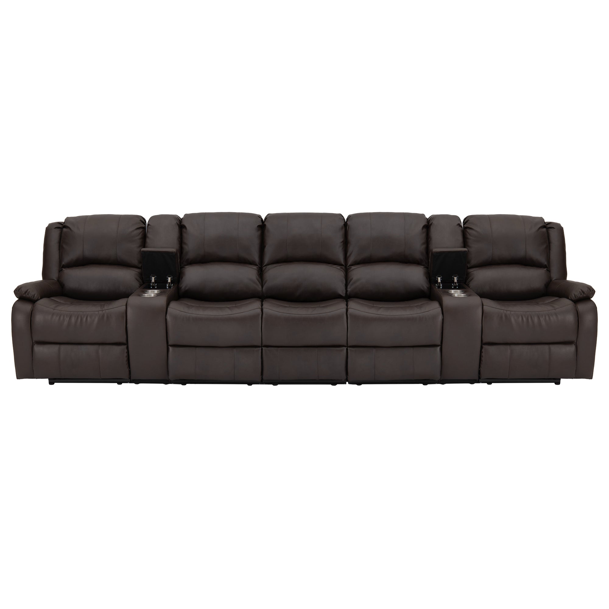 RecPro Charles 142" Wall-Hugger RV Recliner Sofa with Two Center Consoles