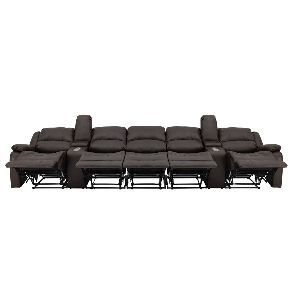 RecPro Charles 142" Wall-Hugger RV Recliner Sofa with Two Center Consoles