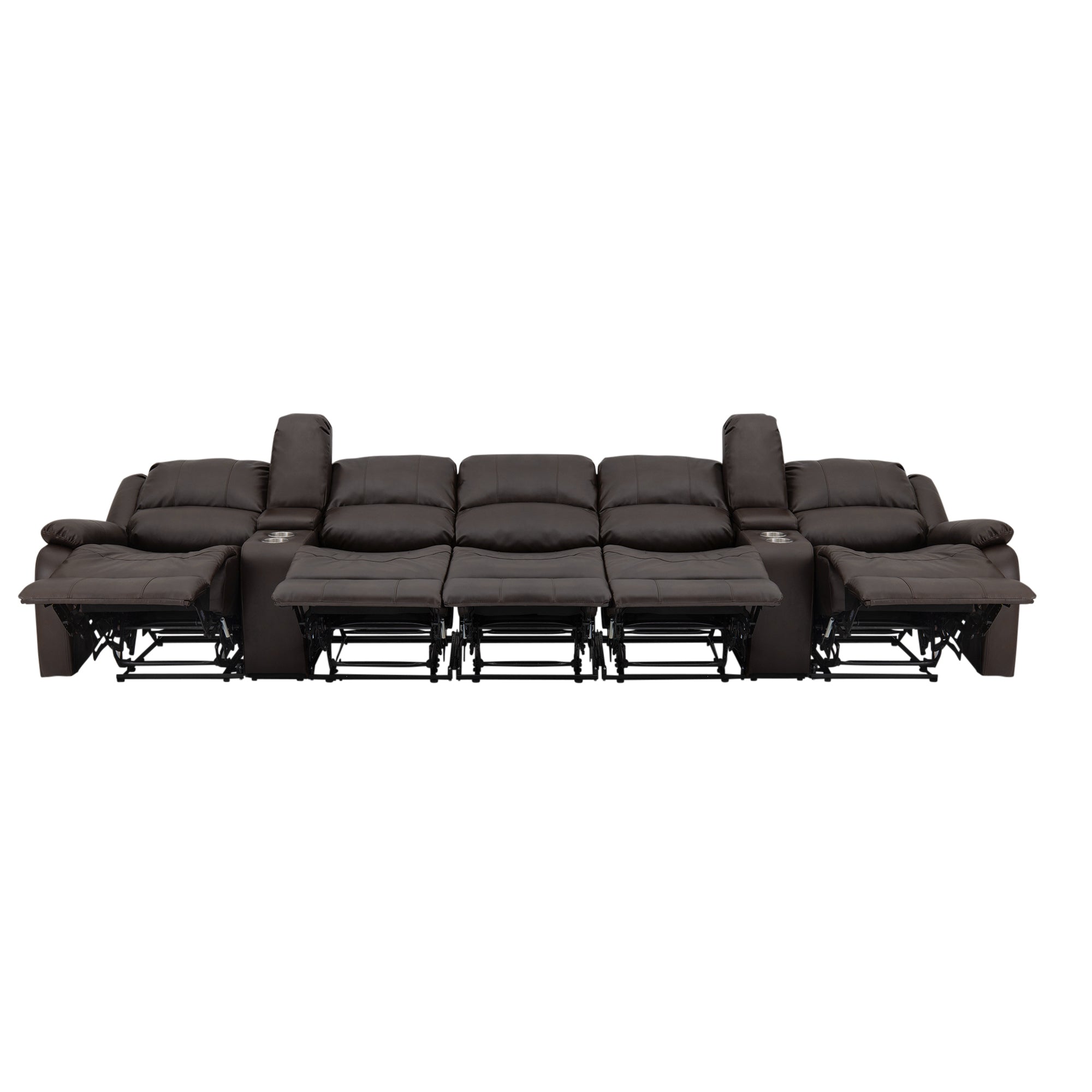 RecPro Charles 142" Wall-Hugger RV Recliner Sofa with Two Center Consoles