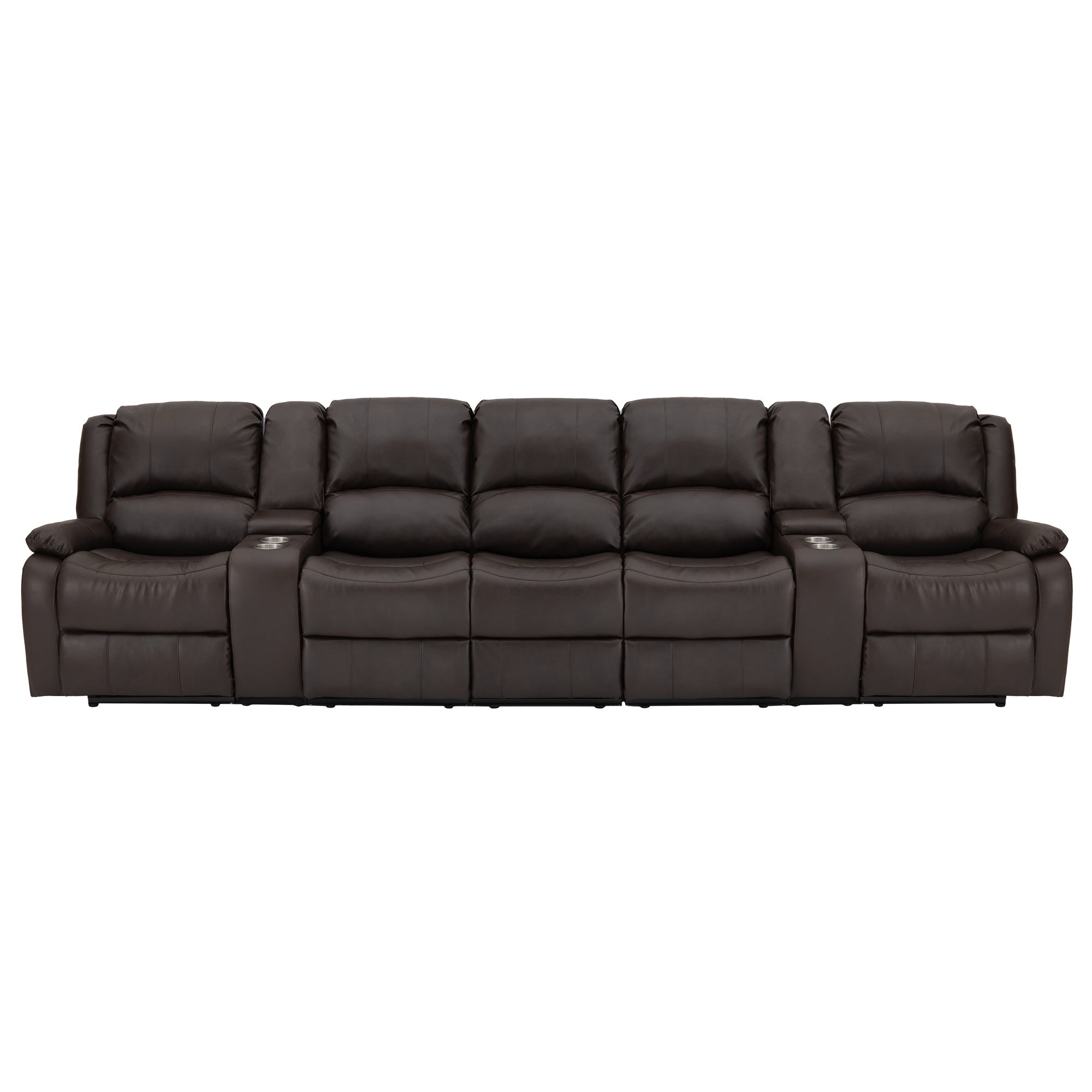 RecPro Charles 142" Wall-Hugger RV Recliner Sofa with Two Center Consoles