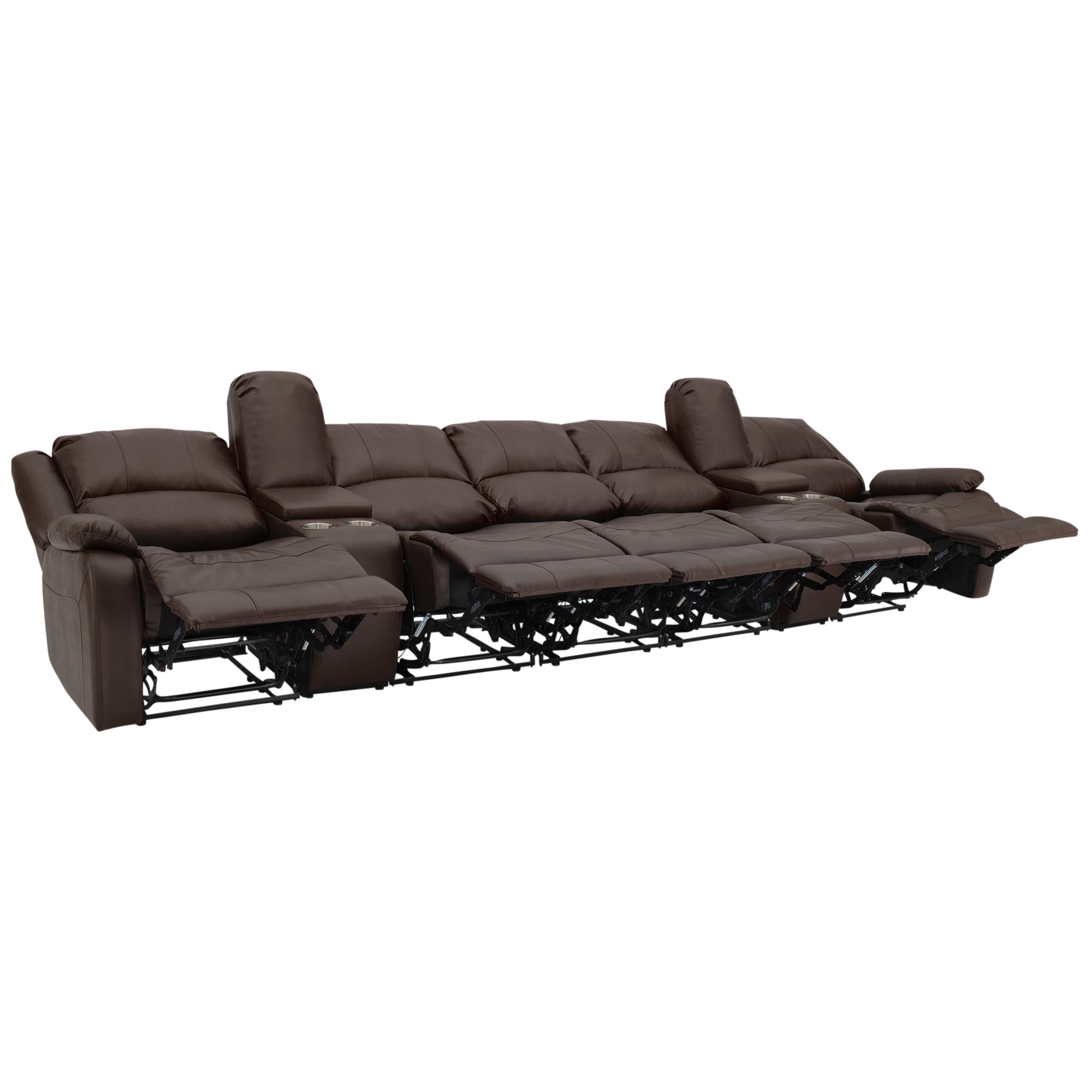 RecPro Charles 148" Wall Hugger RV Recliner Sofa with Three Center Reclining Consoles