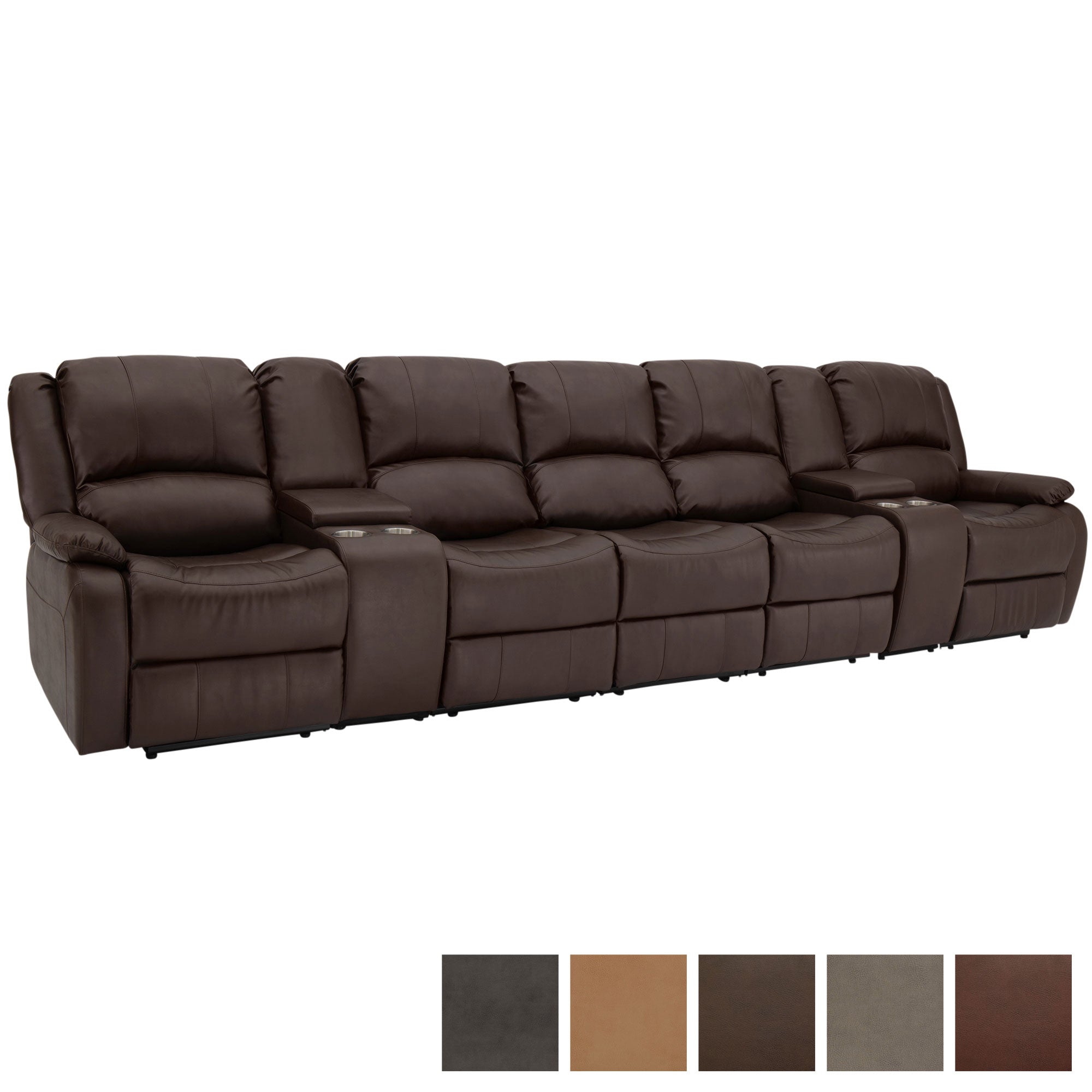 RecPro Charles 148" Wall Hugger RV Recliner Sofa with Three Center Reclining Consoles
