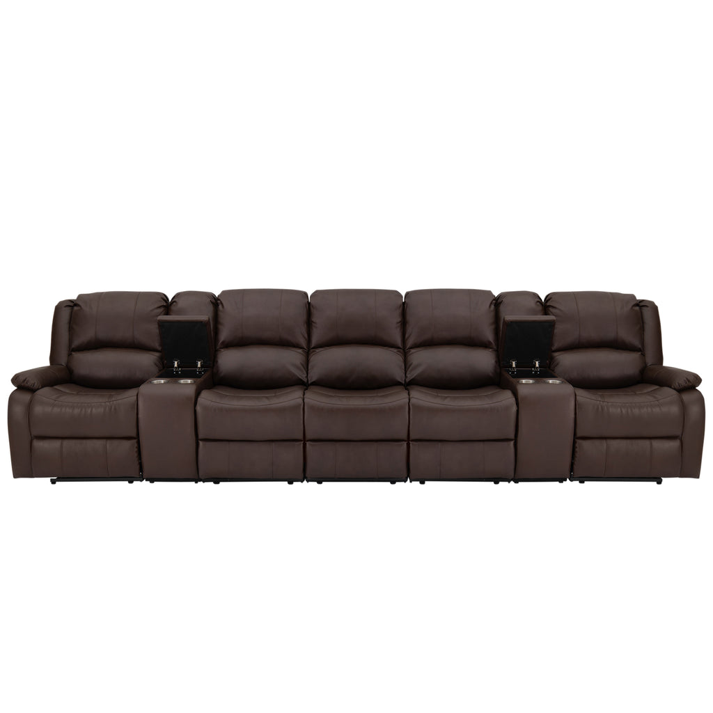 RecPro Charles 148" Wall Hugger RV Recliner Sofa with Three Center Reclining Consoles