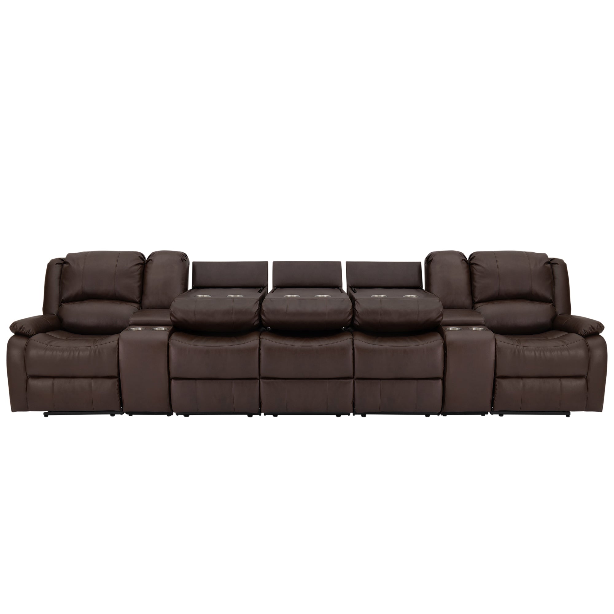RecPro Charles 148" Wall Hugger RV Recliner Sofa with Three Center Reclining Consoles