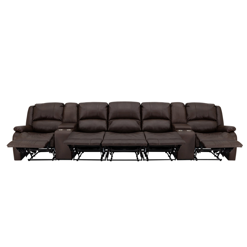 RecPro Charles 148" Wall Hugger RV Recliner Sofa with Three Center Reclining Consoles