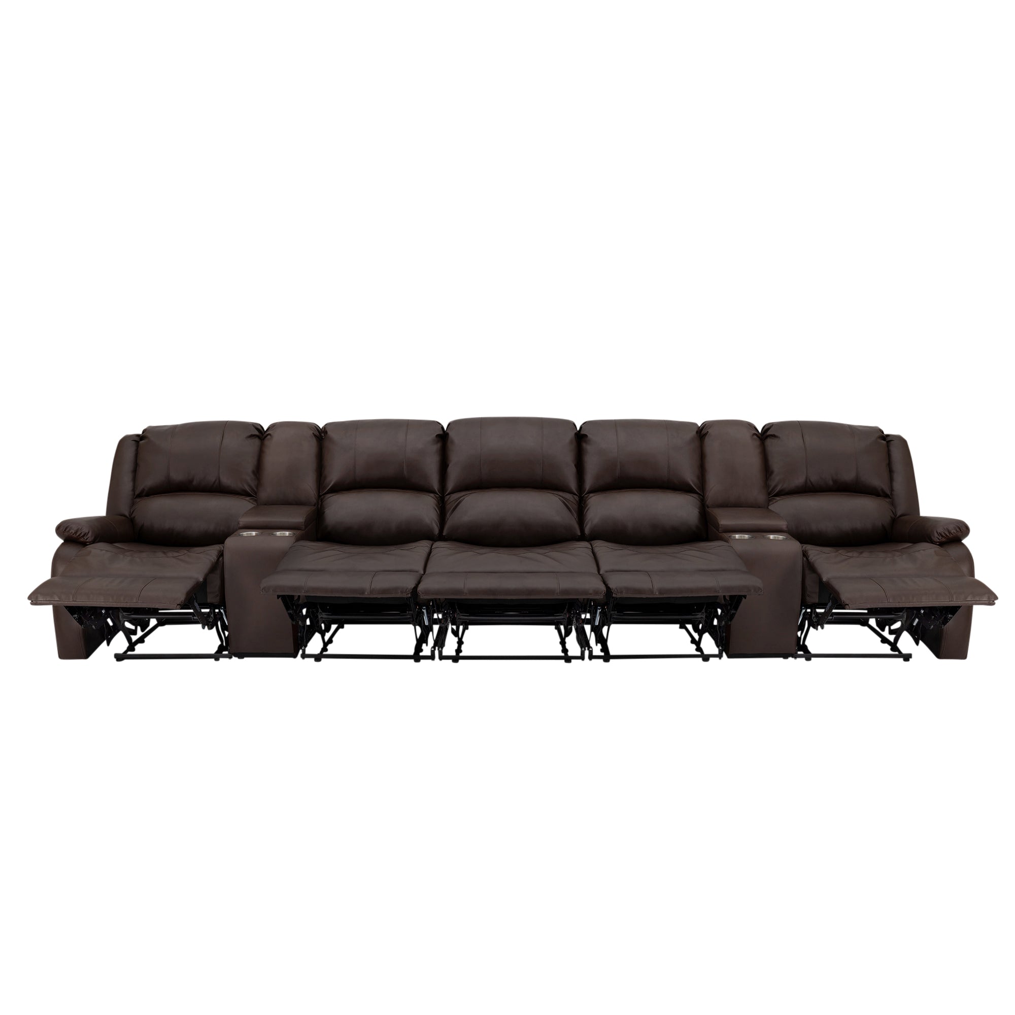 RecPro Charles 148" Wall Hugger RV Recliner Sofa with Three Center Reclining Consoles