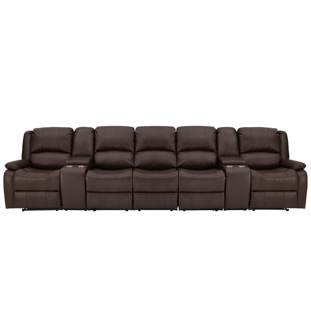 RecPro Charles 148" Wall Hugger RV Recliner Sofa with Three Center Reclining Consoles