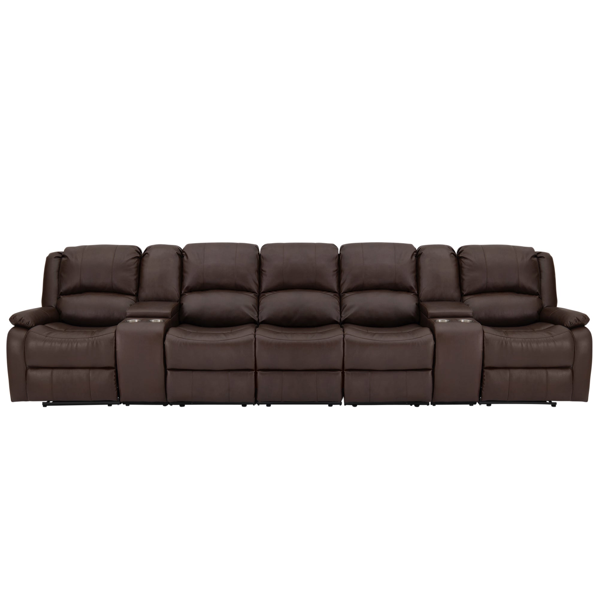 RecPro Charles 148" Wall Hugger RV Recliner Sofa with Three Center Reclining Consoles