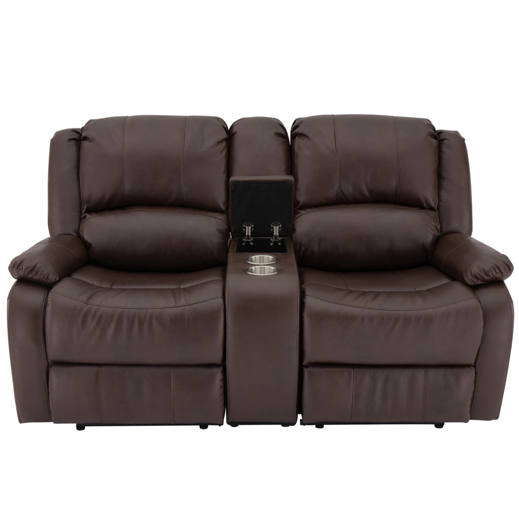 RecPro Charles 67" Double RV Wall Hugger Recliner Sofa with Console