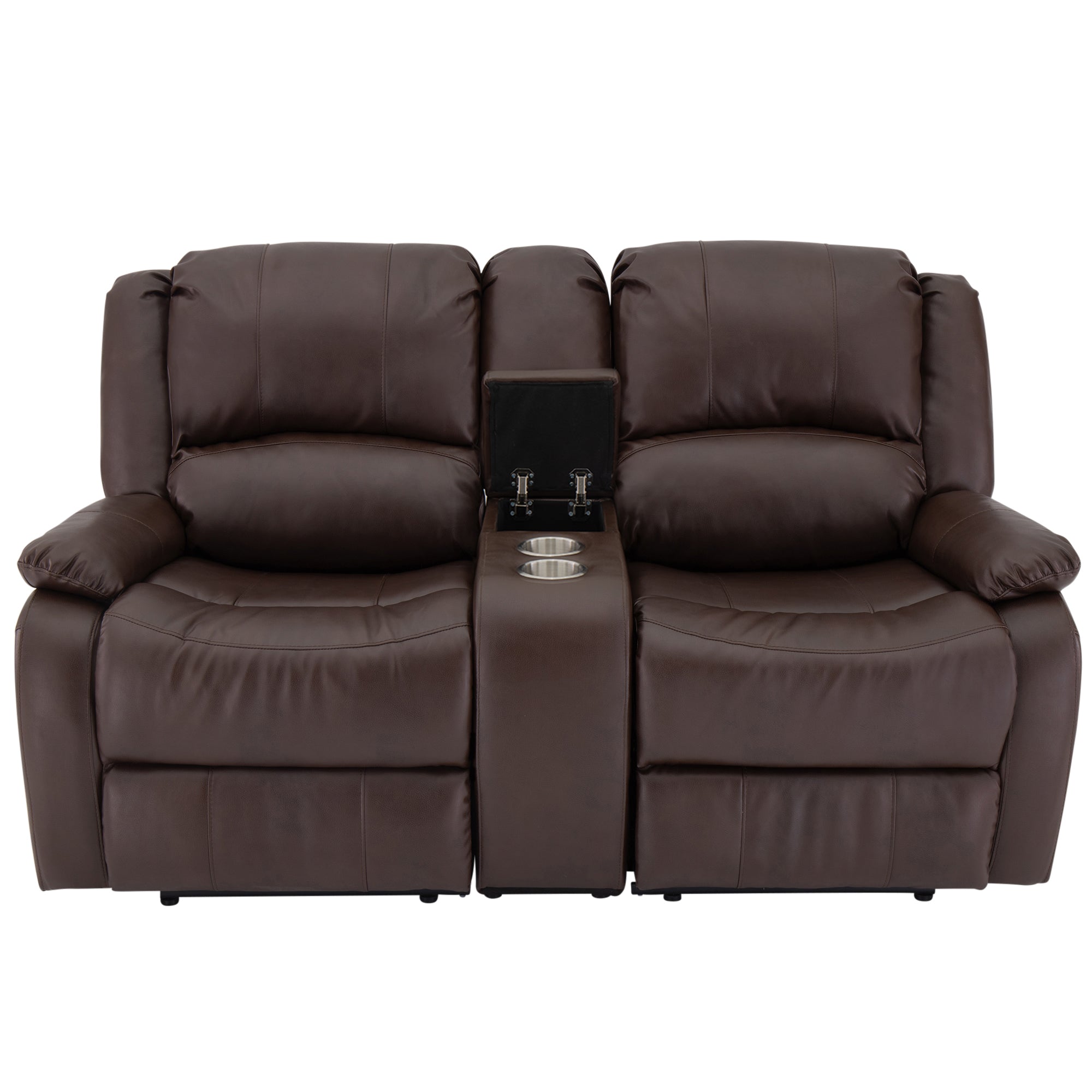 RecPro Charles 67" Double RV Wall Hugger Recliner Sofa with Console