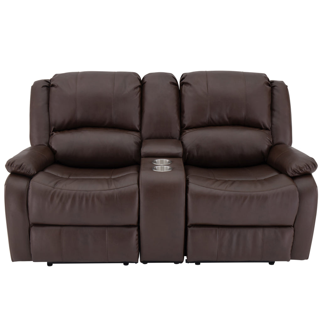 RecPro Charles 67" Double RV Wall Hugger Recliner Sofa with Console