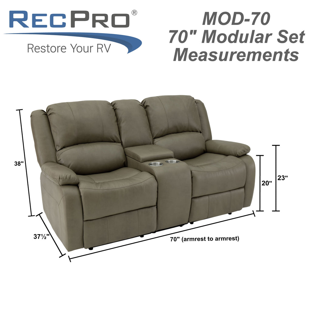 RecPro Charles 70" Double RV Wall Hugger Recliner Sofa with Console