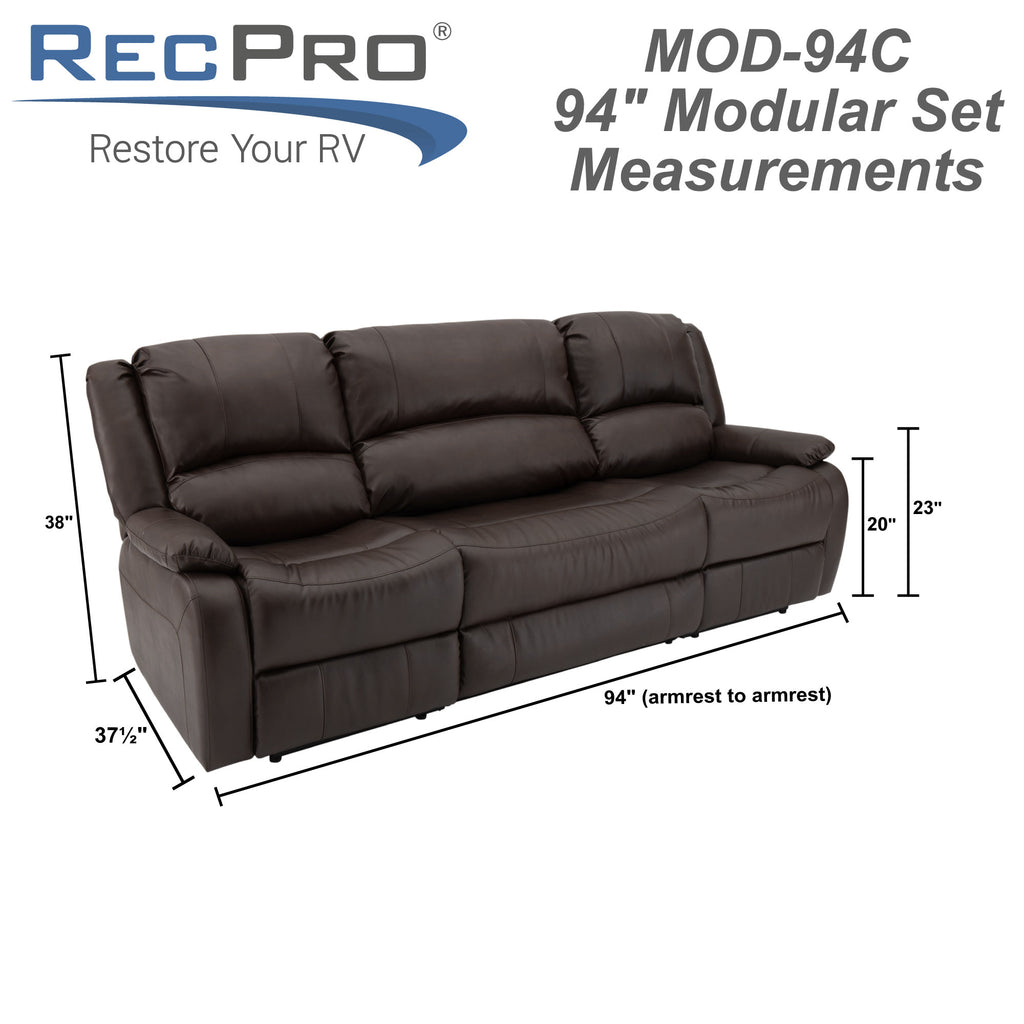 RecPro Charles 94" Double Wall Hugger RV Recliner Sofa with Drop Down Console