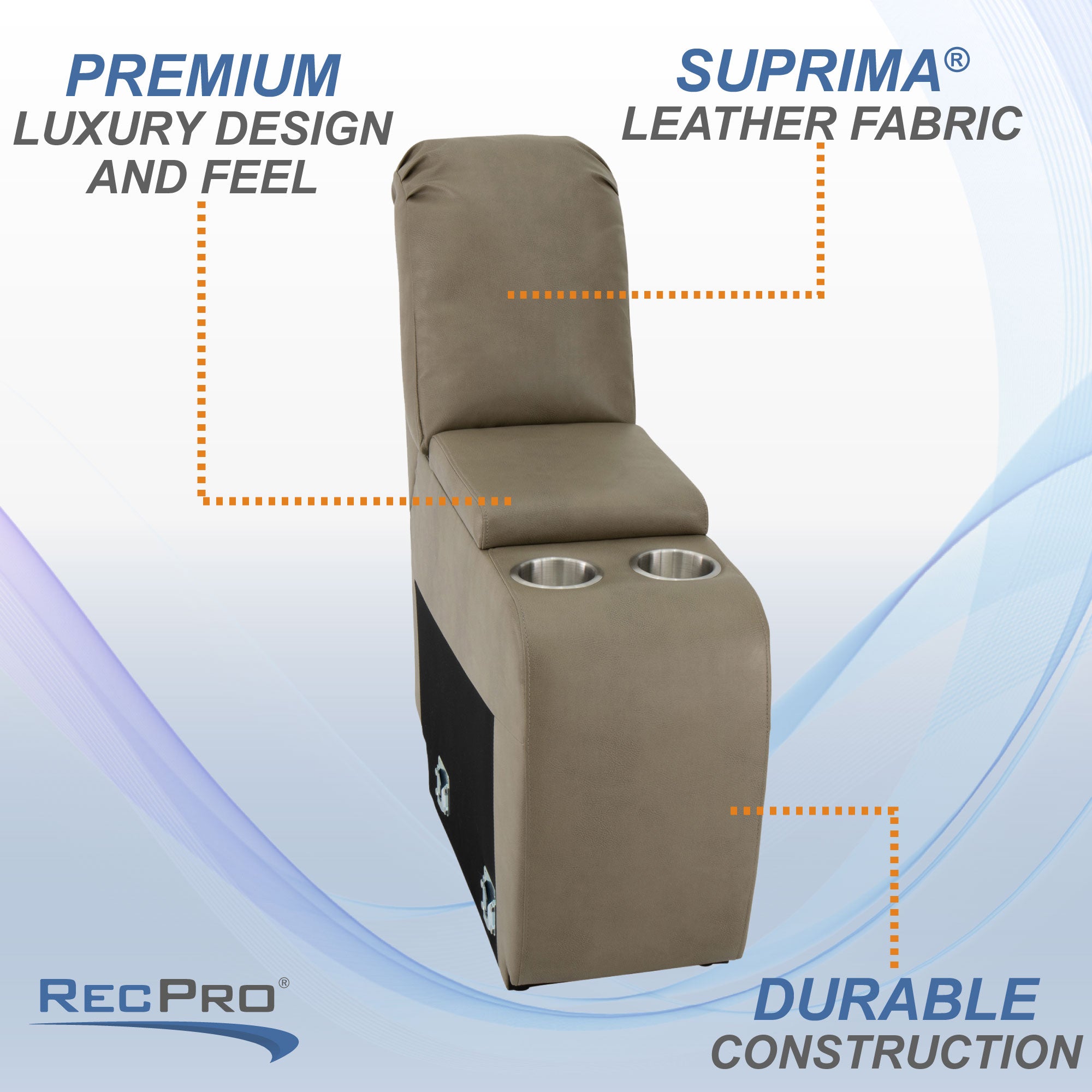 RecPro Charles 12" RV Furniture Comfort Console with Cup Holders and Storage