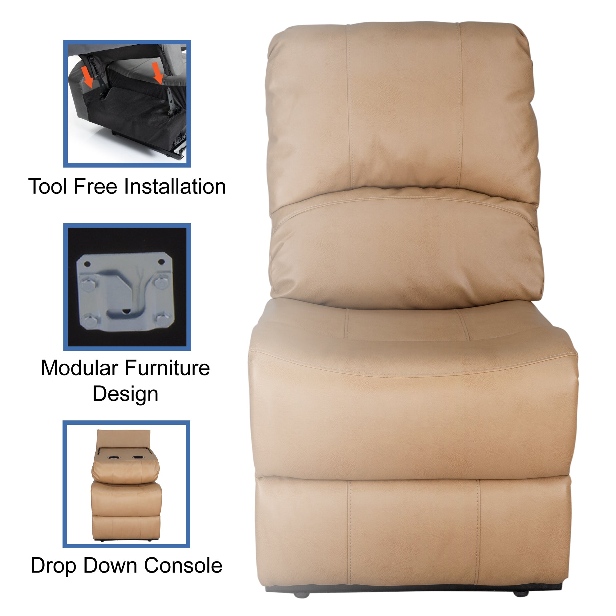 RecPro Charles 22" RV Recliner and Drop Down Comfort Console w/ Cup Holders