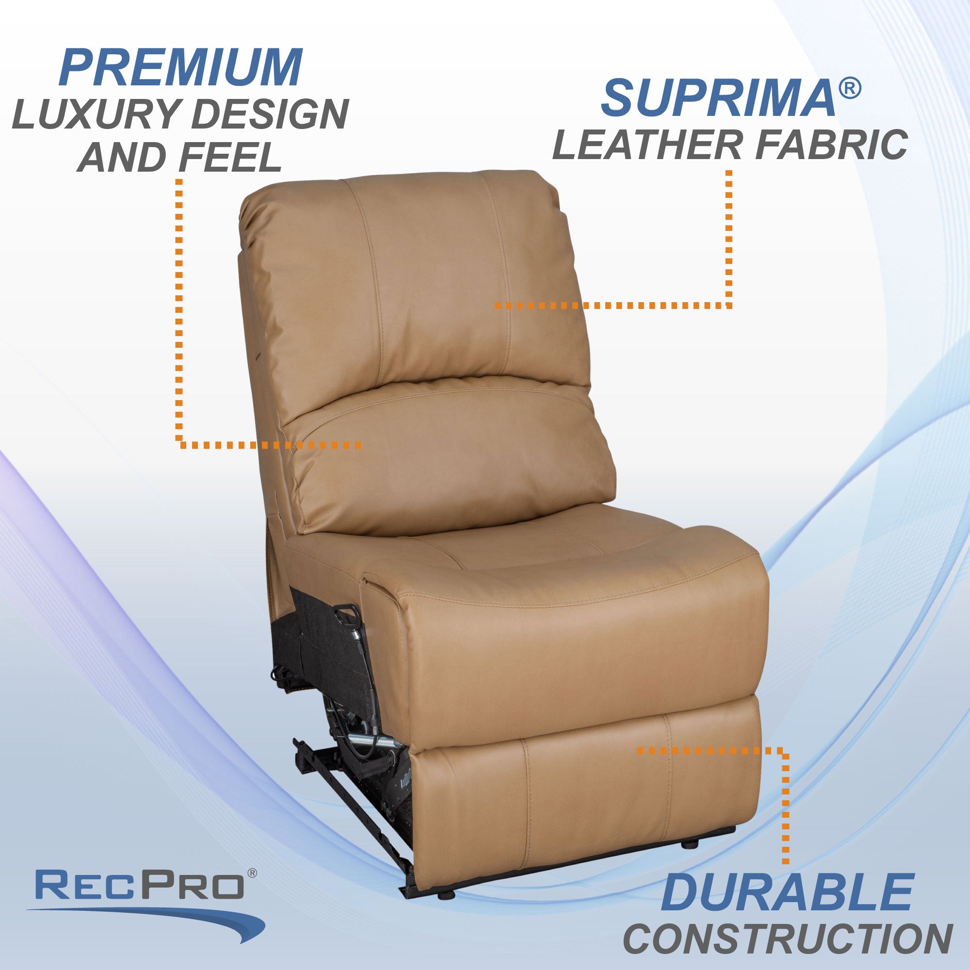 RecPro Charles 22" RV Recliner and Drop Down Comfort Console w/ Cup Holders