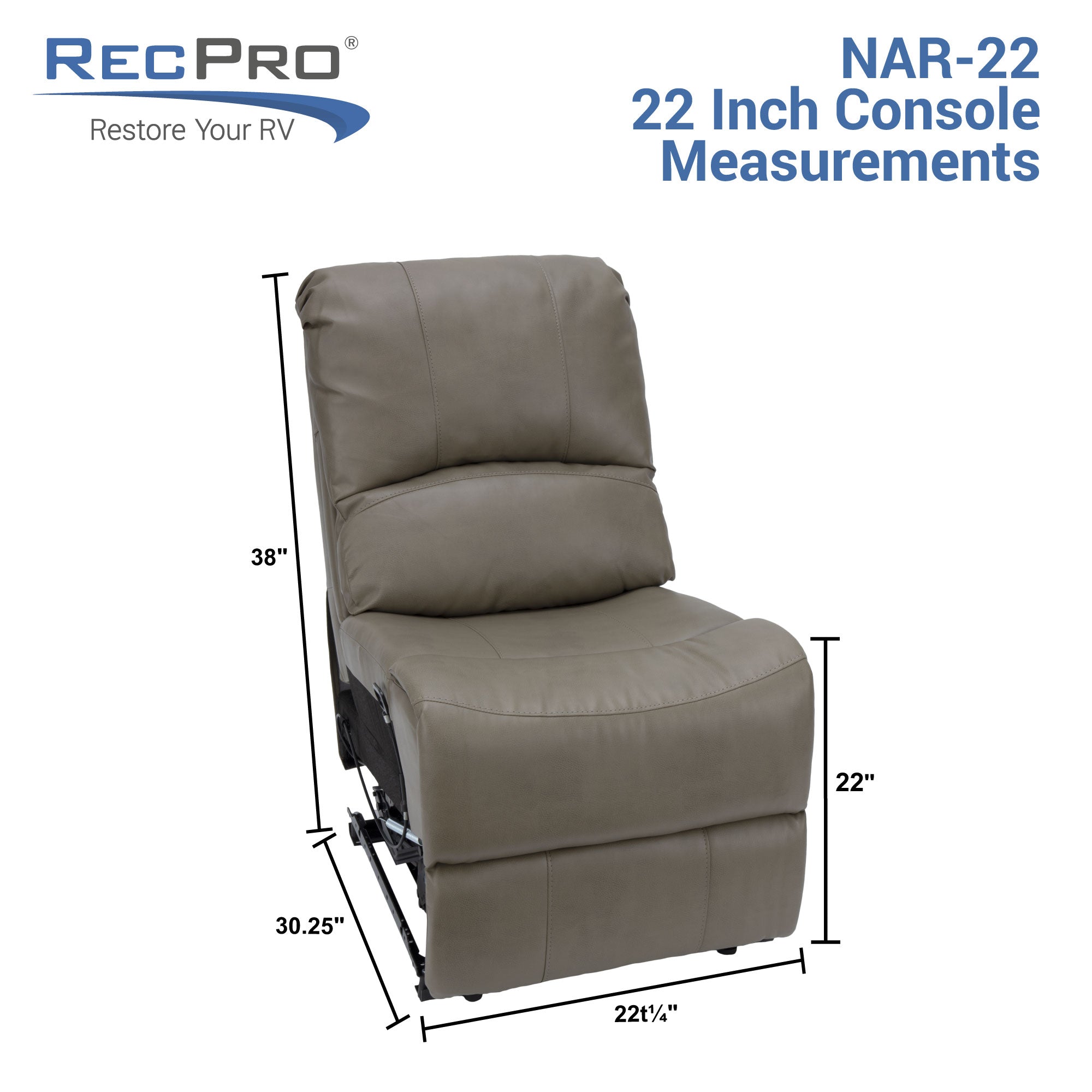 RecPro Charles 22" RV Recliner and Drop Down Comfort Console w/ Cup Holders
